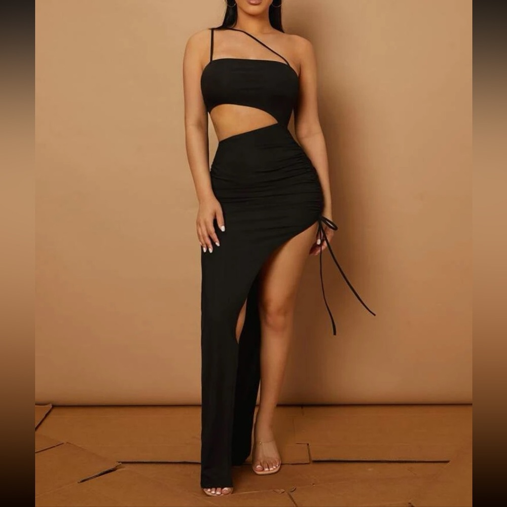 Black cut out slit dress